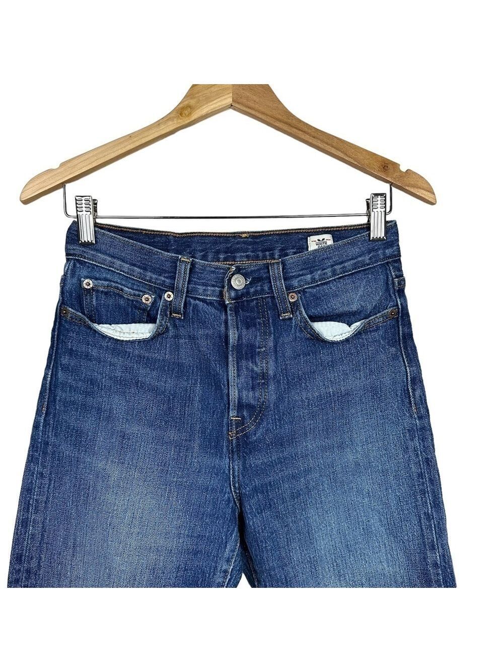 Levi's Blue Denim Midrise Jeans Wedgie Fit White Oak Cone Frayed Women Sz 27 - Picture 6 of 10